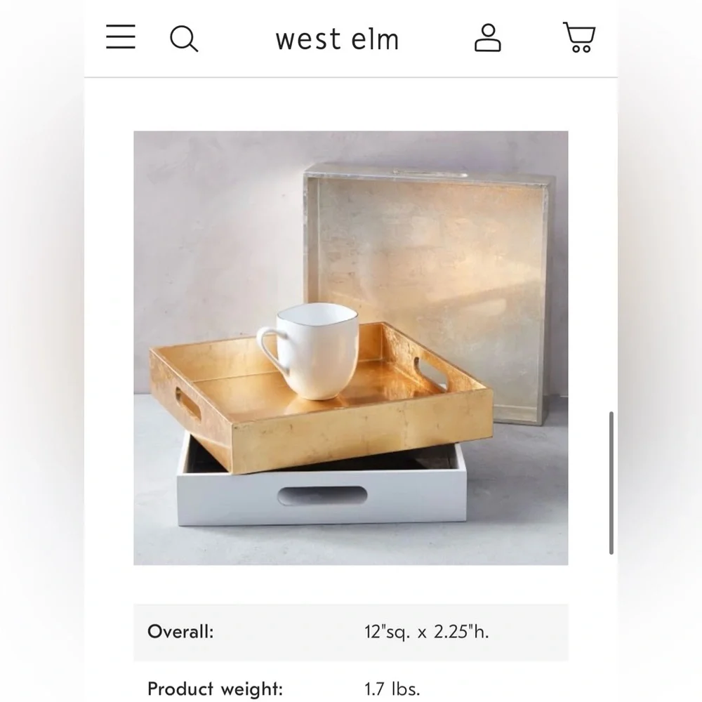 West Elm Yellow Square Lacquer Square Serving Bar Cart Nightstand Jewelry Tray
